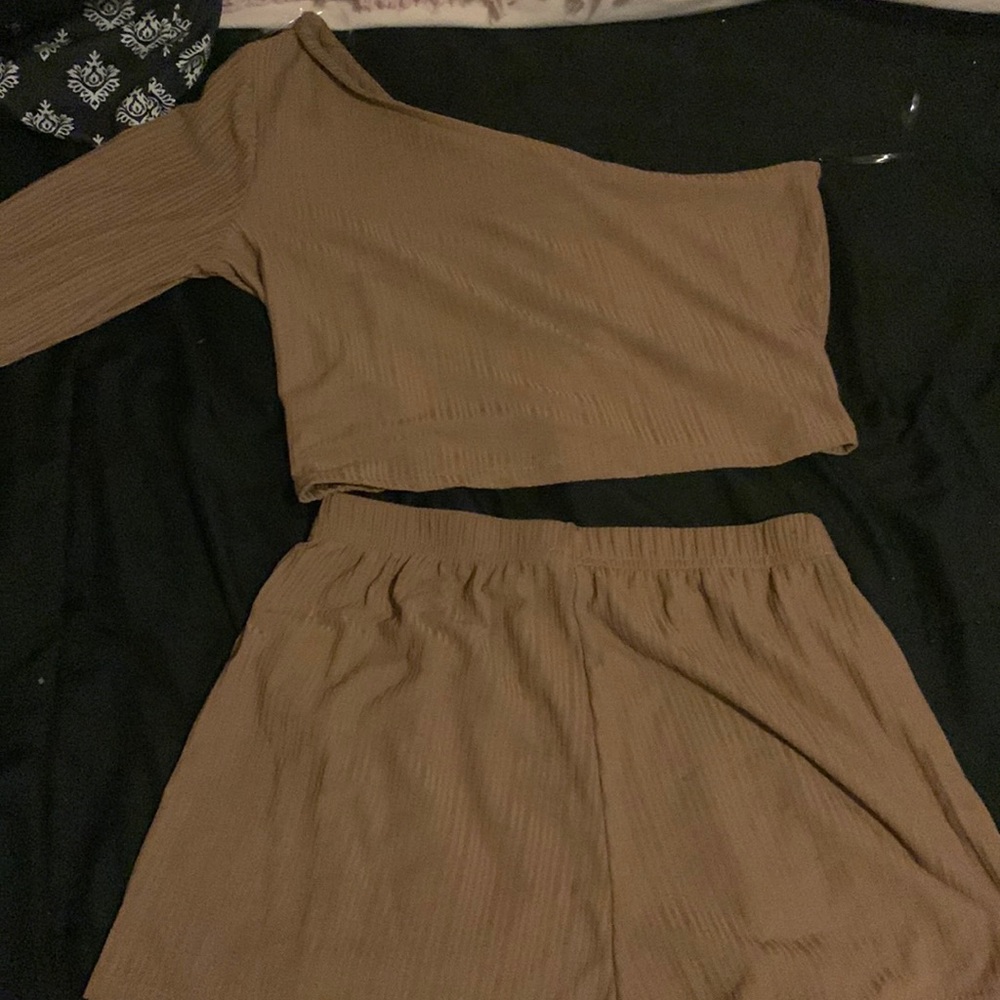 Brown Lemite shirt and shorts.